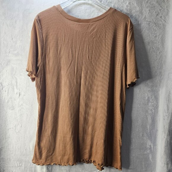 Lularoe Kelly Women Top Shirt Tan Brown Short Sleeve Ruffled Edges XL Crew Neck - Picture 4 of 9